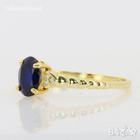 Сребърен пръстен сърца със Сапфир Royal Blue 2.29 карата,и сертификат , снимка 2 - Пръстени - 54476855