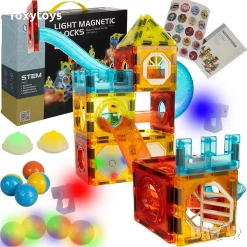 Магнитен конструктор STEM със светещи елементи - 75 части Kruzzel 22684