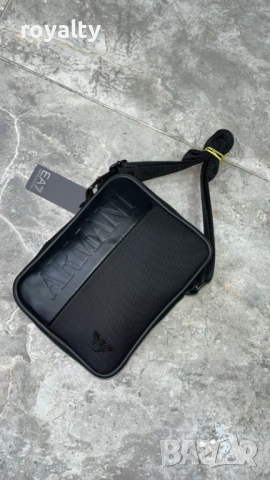 Armani Нова Черна Кожена Мъжка Чанта Армани