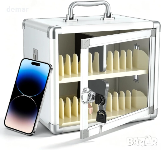 Метален сейф/шкаф за съхранение и заключване на телефони (cell phone locker) с ключ 24 слота