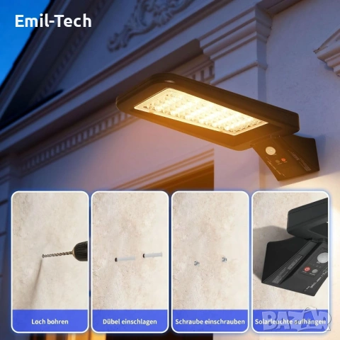 Комплект 2 соларни LED лампи с датчик и дистанционно, снимка 14 - Соларни лампи - 54750945