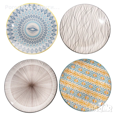 Комплект керамични чинии – микс дизайн, 22 см 