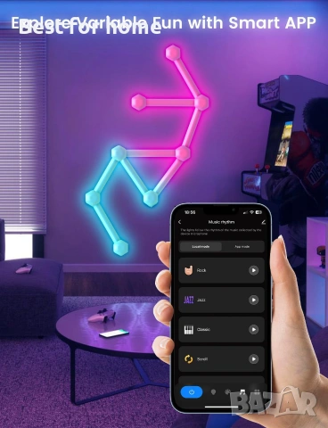 Умни LED стенни осветителни тела за гейминг, RGBIC LED светлинни ленти 3D, снимка 5 - Лед осветление - 54995000