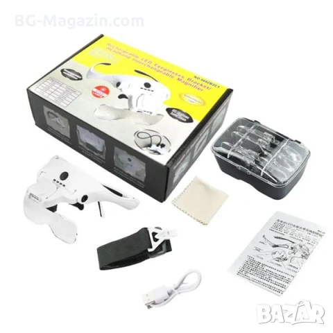 Акумулаторна лупа за глава с различни увеличения и LED осветление за четене шиене бродиране гоблени, снимка 14 - Други инструменти - 54027220