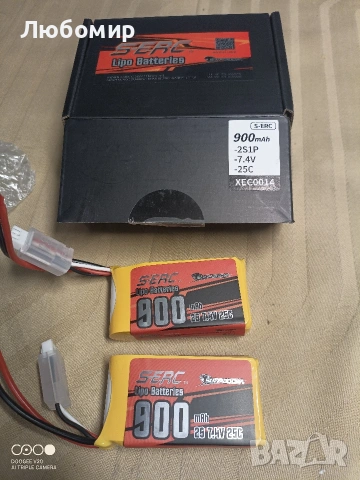 SUNPADOW 2 бр. 2S 7.4V Lipo батерия 900mAh 25C мека опаковка с JST щепсел за RC FPV , снимка 2 - Друга електроника - 54381854
