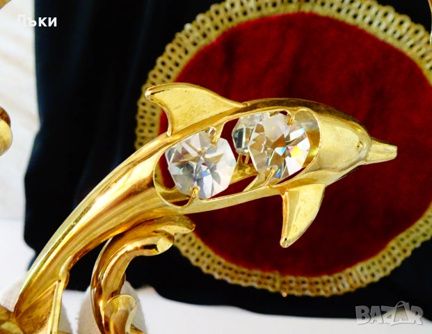 Позлатена фигура Делфин,24 k Gold Plated,австрийски кристали. , снимка 6 - Статуетки - 54988293