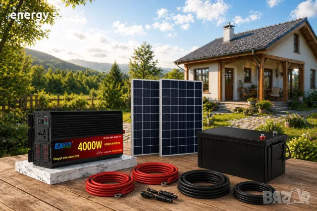 Мощна соларна система lifepo4 два панела инвертор 4000w.