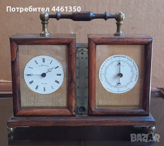 Старинен  седмичен часовник с барометър над 100 г, снимка 4 - Антикварни и старинни предмети - 55038121