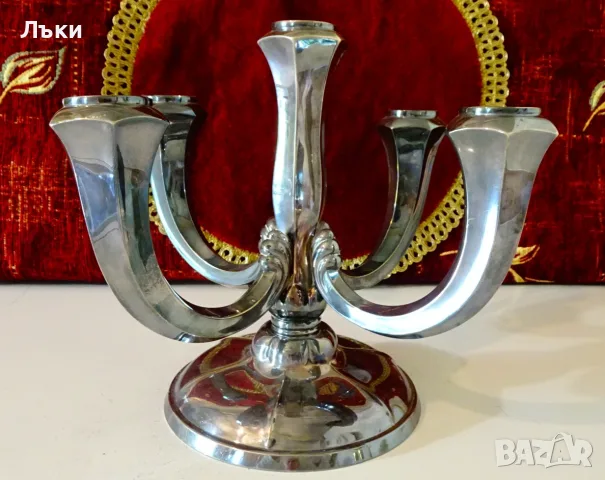 Посребрен свещник петица Art Deco,печат. 