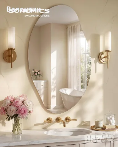 Модерно асиметрично стенно огледало без рамка, снимка 6 - Огледала - 55292826