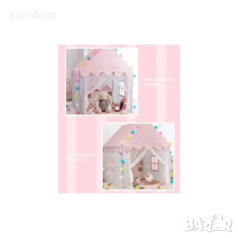 Детска палатка къщичка – Сгъваем розов замък за игра у дома 4762, снимка 8 - Други - 53976937