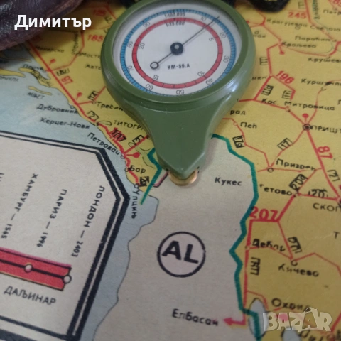 Армейски двустранен курвиметър КМ-59.А – СССР, отличен, с кожен калъф, снимка 4 - Спортна екипировка - 54538300