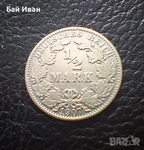 Стара сребърна монета 1/2 марка 1907 г. буква А - Германска империя - красива !, снимка 5 - Нумизматика и бонистика - 55306409