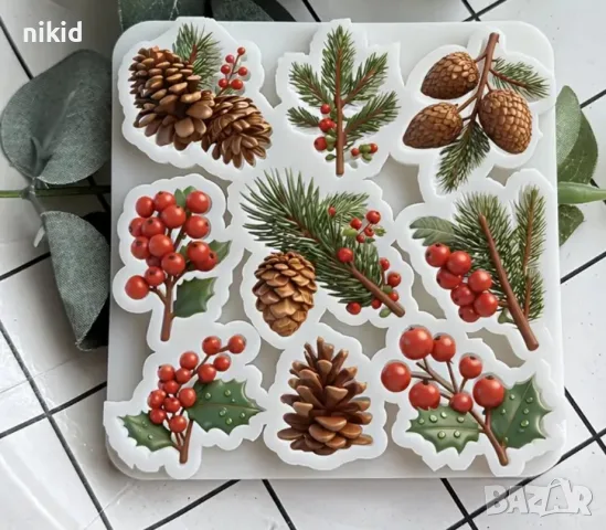 шишарка шишаркиборови клони клончета клонки имел имели силиконов молд форма фондан декор