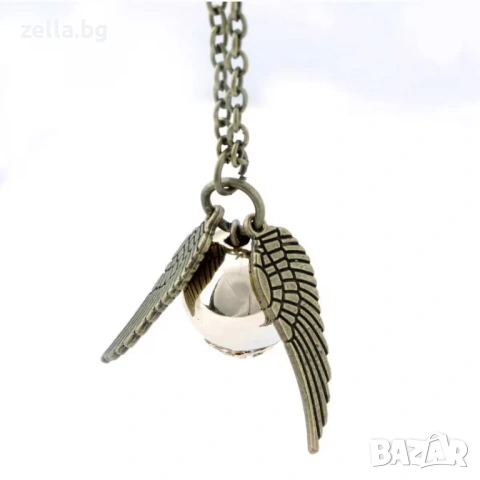 Колие Harry Potter Golden Snitch Quidditch с ангелски крила – Цинкова сплав, 50 см – Идеалният 10217, снимка 4 - Колиета, медальони, синджири - 54660985