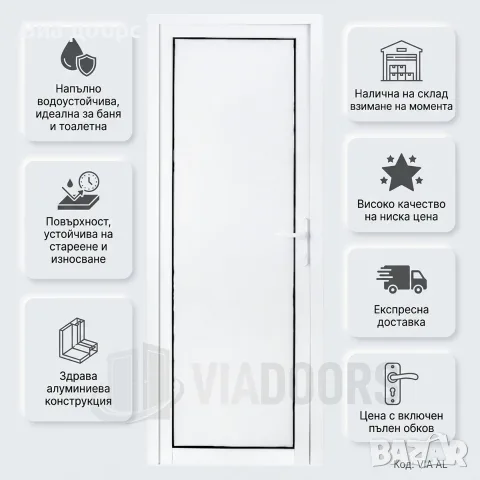 Алуминиева Врат за Баня и WC | 70x200 см | Бяла | Златен Дъб | Венге | Пълен комплект, снимка 5 - Врати за баня - 55586560