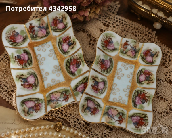 Винтидж порцеланови подложки с романтични сцени, Германия, 1935–1955г.,комплект