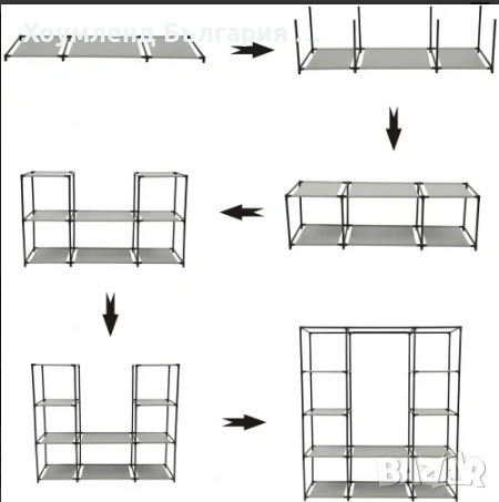 Трикрилен сглобяем текстилен гардероб - сив, снимка 7 - Гардероби - 54355636