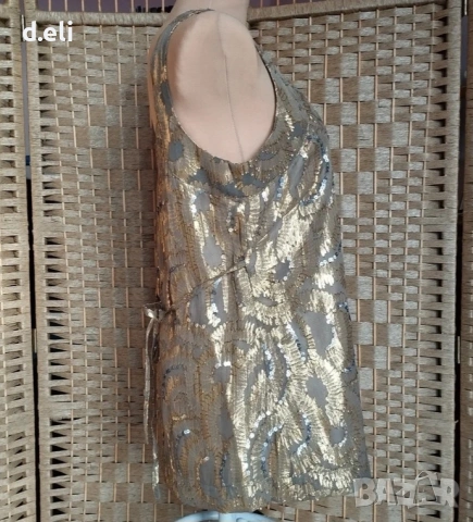Miss me collection. Size M Златист топ от Коприна, снимка 4 - Корсети, бюстиета, топове - 54437538