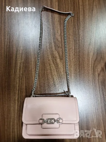 Оригинална чанта от естествена кожа Michael Kors Heather Large Shoulder Bag –Pink, снимка 7 - Чанти - 55412935