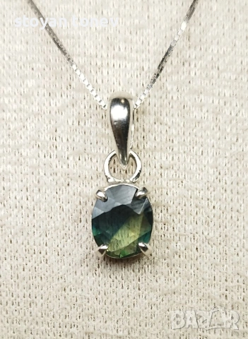 Ръчно колие с естествен австралийски двуцветен Сапфир 1.22ct VVS с верижка и Сертификат, снимка 5 - Колиета, медальони, синджири - 55229054