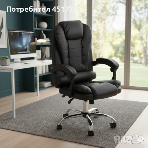 Ергономичен офис стол с лумбална опора от еко кожа в черен цвят – комфорт за дълги часове без болки , снимка 2 - Столове - 54076664
