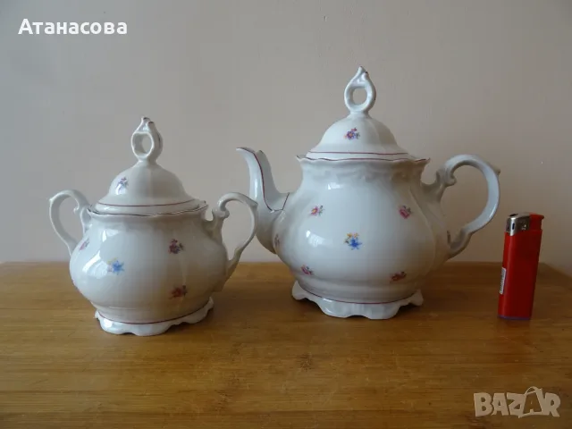 Чайник и захарница Барок български порцелан Сталин Видин 1957 г