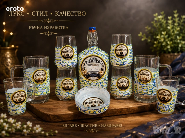 🎁 Луксозен ръчно декориран юбилеен комплект – уникален подарък за специални поводи! 