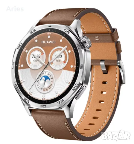 Смарт часовник Huawei Watch GT 5, 46mm, Tarnish Stainless Steel Case, Brown Composite Leather Strap