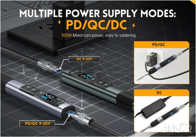 Професионален смарт поялник FNIRSI HS-02 с 6 човки, снимка 10 - Друга електроника - 54003479