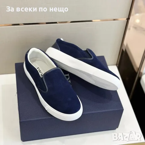 CD Slide Navy/White Стилни Мъжки Обувки Dior Slip-On Sneaker От Тъмносин Велур Код ch102, снимка 5 - Ежедневни обувки - 55663139