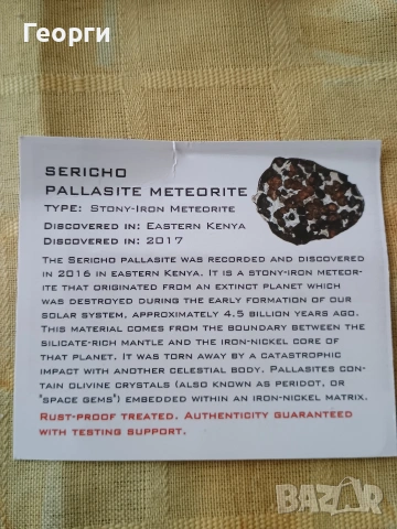 Натурален метеорит,паласит Sericho, снимка 6 - Колекции - 54078406
