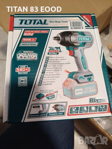 Акумулаторен ударен безчетков гайковерт TOTAL INDUSTRIAL, 1/2", 20 V, 850 Nm, без батерия