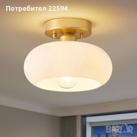 Модерен бял стъклен полилей - черна основа 22 см.