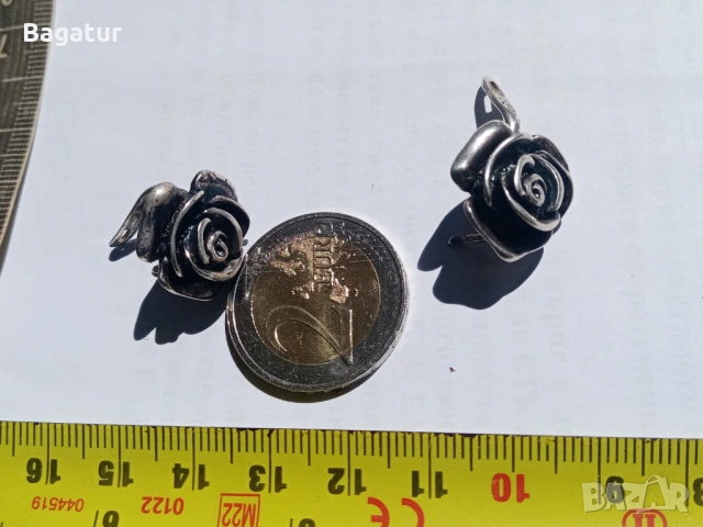 Стари авторски ретро обеци, сребърни, рози,, снимка 9 - Антикварни и старинни предмети - 54126536