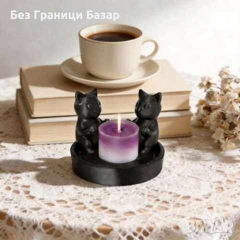 Нов Декоративен свещник черна котка за дом офис спалня рафт бюро 3D принт декор, снимка 2 - Други - 55153111