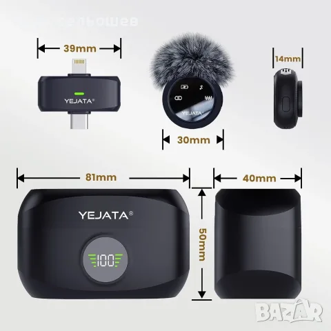 YEJATA Безжичен микрофон тип Lavalier – USB-C, шумопотискане, Plug & Play, снимка 3 - Микрофони - 55509991