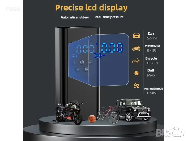 НОВИ! Акумулаторен компресор Auto Practic 7.4V 3 х 1500 mAh, снимка 6 - Аксесоари и консумативи - 55211298
