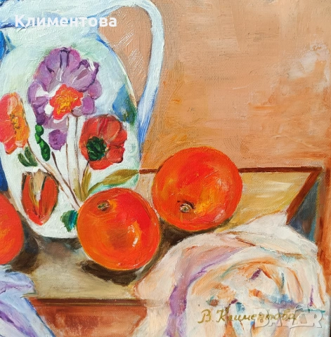 Натюрморт " Бяла кана и портокали", снимка 5 - Картини - 54386014