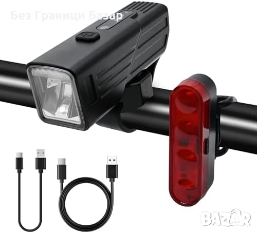 Нов фар Велосипедни LED светлини предна задна 230° 2200mAh USB заряд