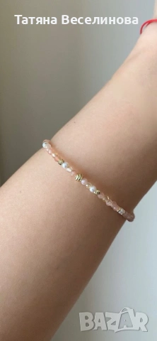 Гривна със слънчев камък, цитрин и перли, снимка 2 - Гривни - 54040418