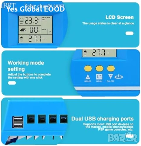 MPPT соларен контролер 100A 12-48V с LCD и USB, снимка 5 - Друга електроника - 55016861