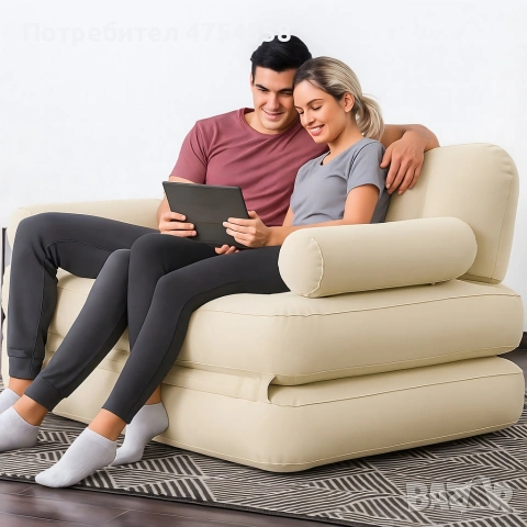 Двоен надуваем матрак с разтегателен диван за спане, снимка 2 - Дивани и мека мебел - 54130295