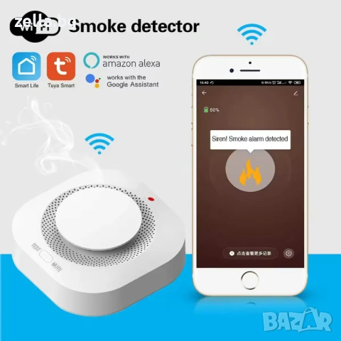 WiFi сензор за дим Tuya Smart – Безжичен пожароизвестител 90dB с известия на телефона, за дома 10318, снимка 4 - Друга електроника - 54663531