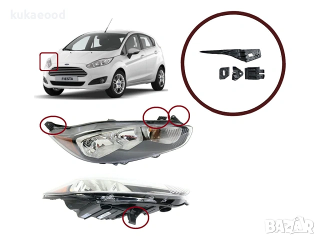 Комплект щипки за захващане на фар Ford Fiesta MK6 Facelift, снимка 3 - Части - 54191172