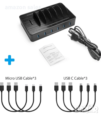 USB станция за зареждане на мобилни телефони, множество устройства, 6-портова TechDot, снимка 7 - USB кабели - 54382366