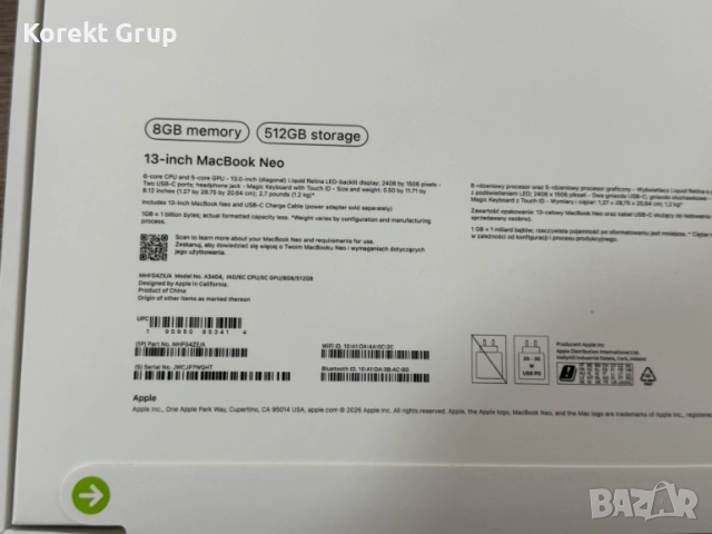 MacBook NEO 13 А18 PRO 8 512GB, снимка 2 - Лаптопи за работа - 54689421