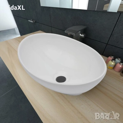 vidaXL Луксозна керамична мивка с овална форма, бяла, 40x33 см(SKU:140674), снимка 2 - Мивки - 54180982