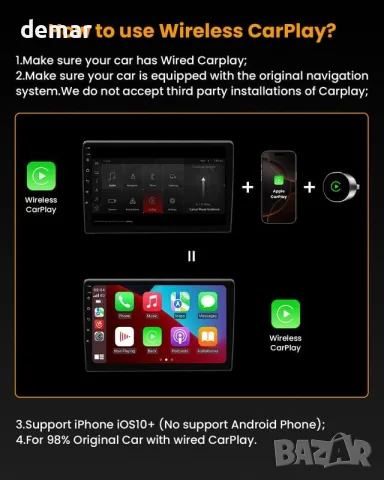 BANKKY безжичен CarPlay адаптер за iPhone, Dongle за iOS 10+ и 2016+ с кабел, снимка 7 - Аксесоари и консумативи - 55510909