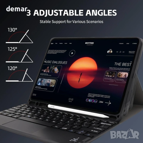 Калъф за iPad 10-то поколение с клавиатура, подвижен Multi-Touch тракпад, черен, снимка 7 - Таблети - 54227280